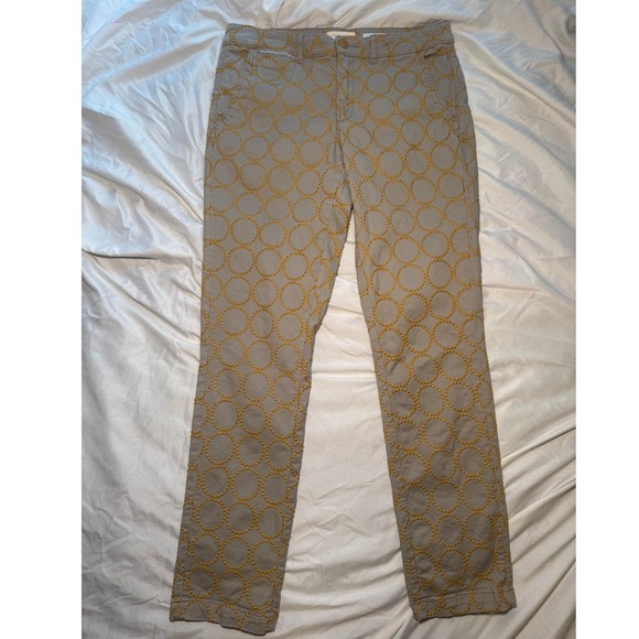 Anthropologie Pants - Anthropologie Embroidered‎ Chino Relaxed Pants Womens 28 TanYellow Circle Boho